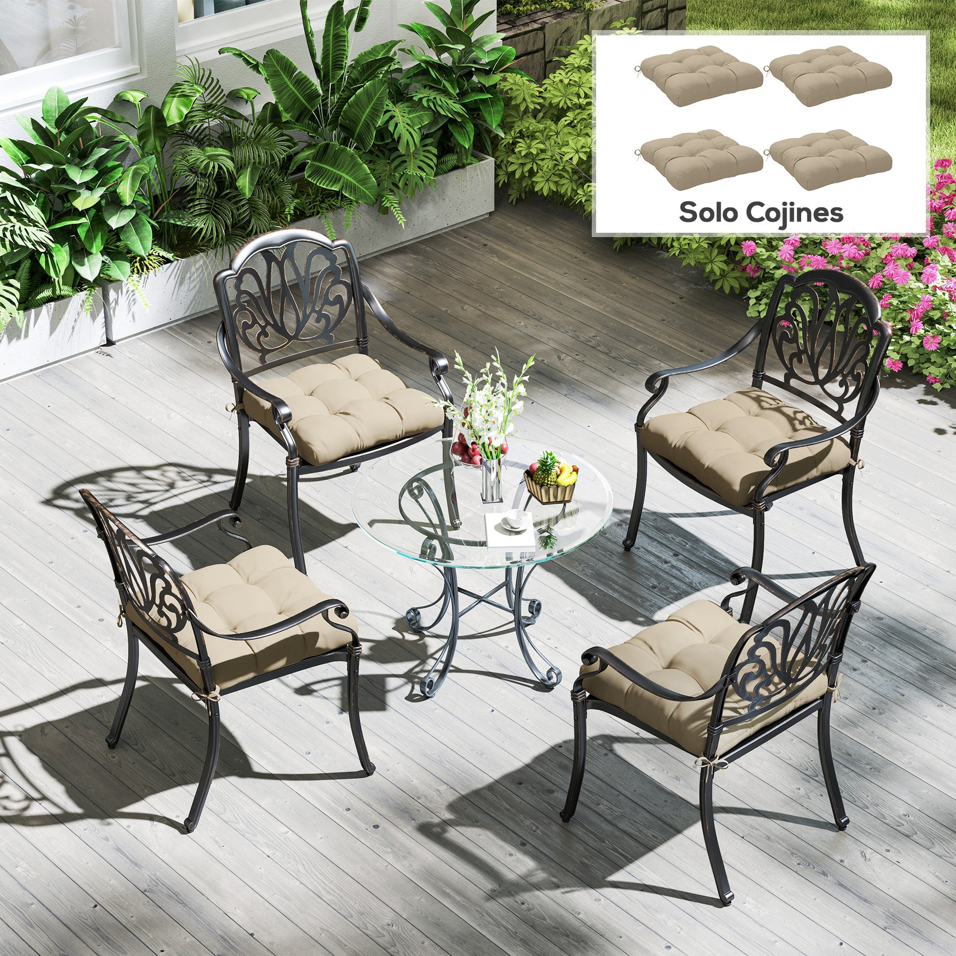Outsunny Conjunto De Cojines Para Sillas De Comedor 48x48x10 Cm Caqui_1