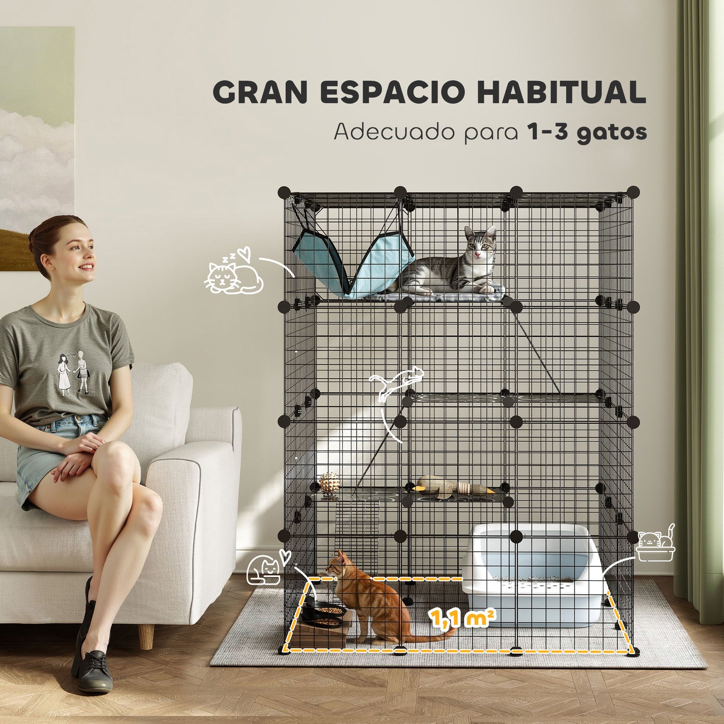 Pawhut Jaula Grande Para Gatos Interior_3