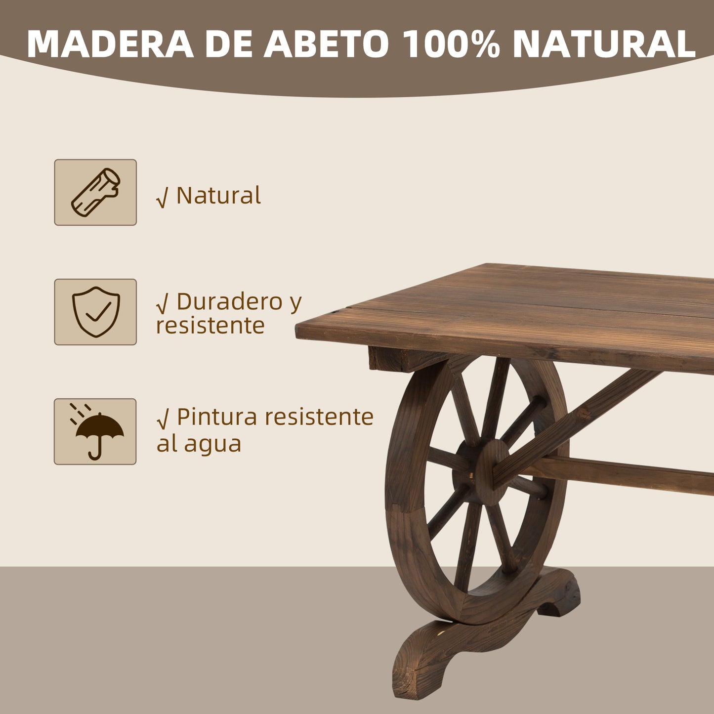 Outsunny Mesa De Jardín De Madera 110x60x65 Cm Con Patas En Forma De Rueda_3