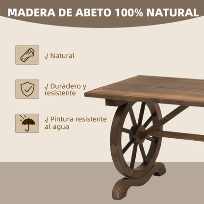 Outsunny Mesa De Jardín De Madera 110x60x65 Cm Con Patas En Forma De Rueda_3