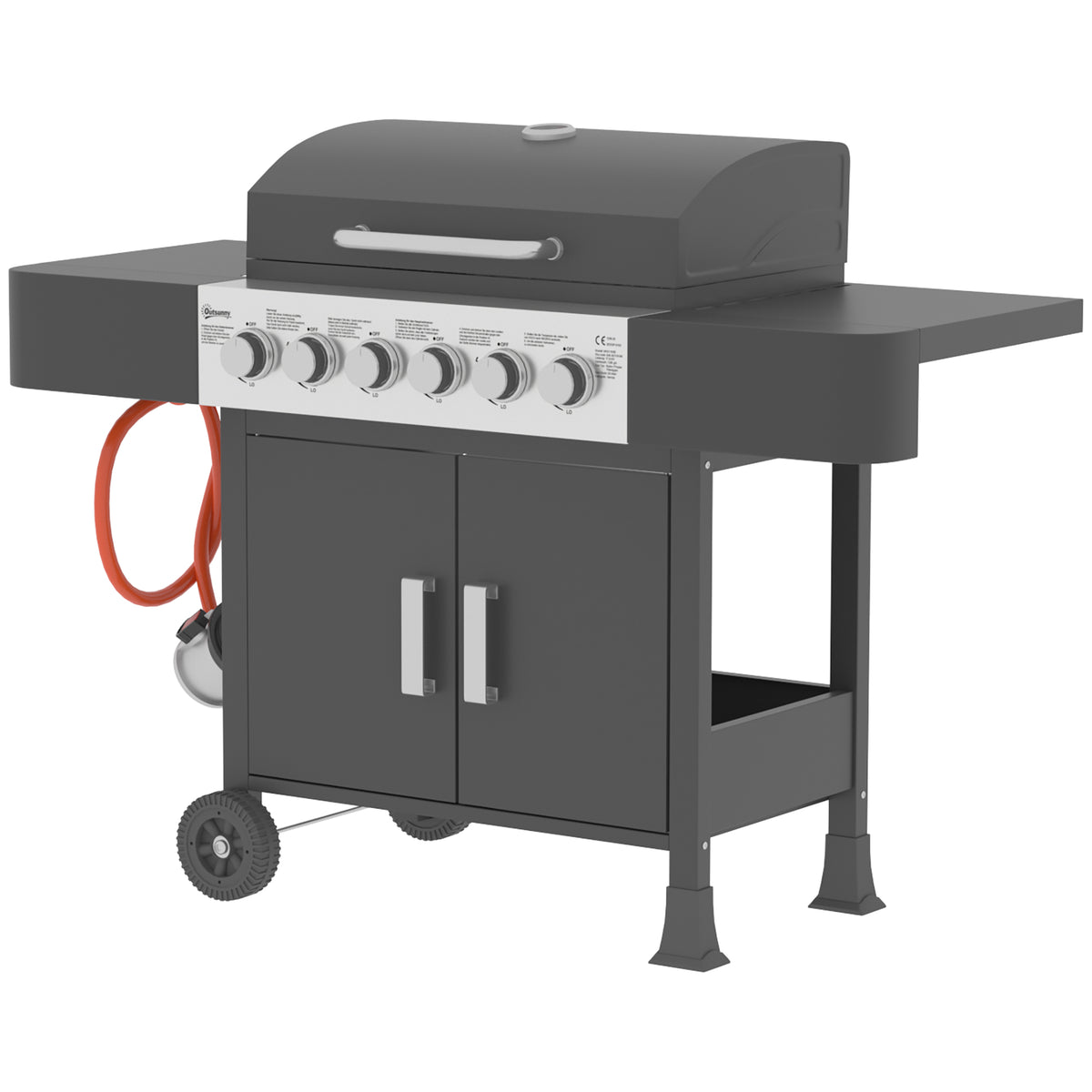 Barbacoa De Gas Outsunny Metal, Acero Inoxidable Negro 135x51x101 Cm_3
