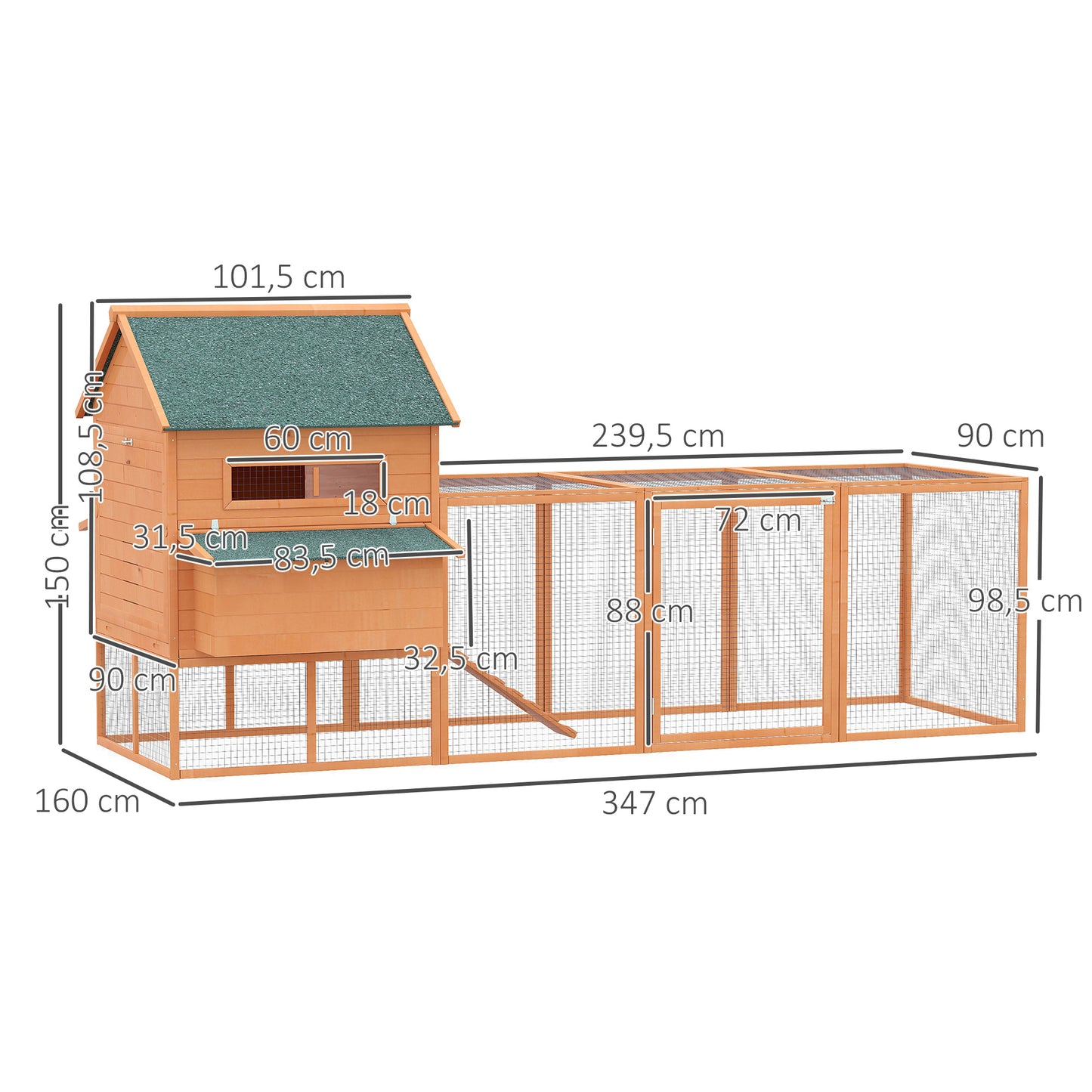 Pawhut Gallinero Exterior Madera Para 8-10 Gallinas Con 2 Nidos 347x160x150 Cm_2