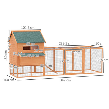 Pawhut Gallinero Exterior Madera Para 8-10 Gallinas Con 2 Nidos 347x160x150 Cm_2