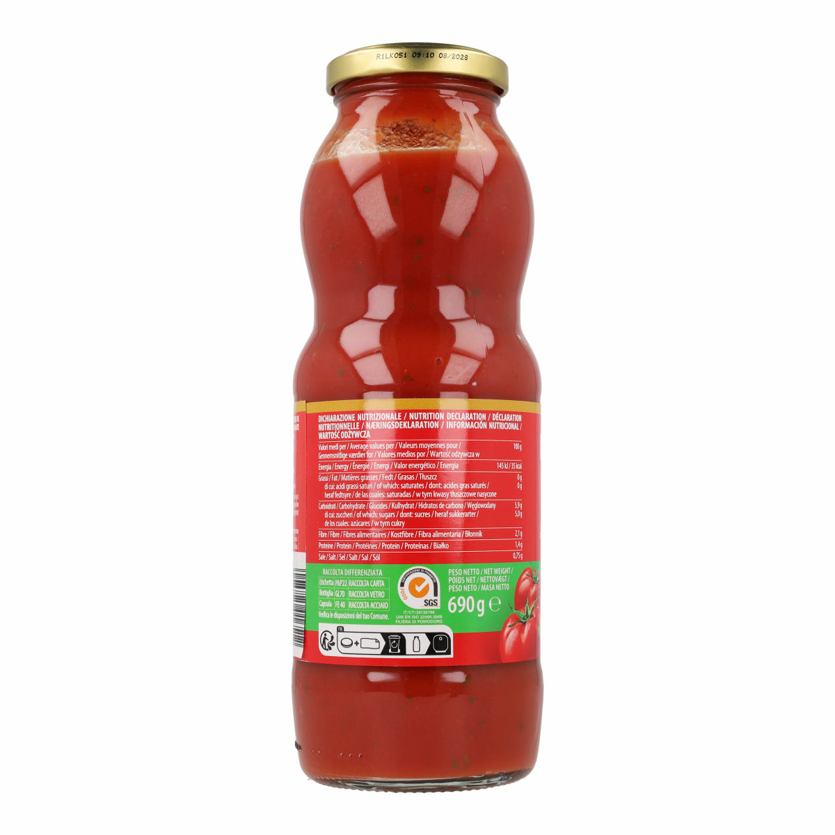 Puré de Tomate con Albahaca Rodolfi 690g