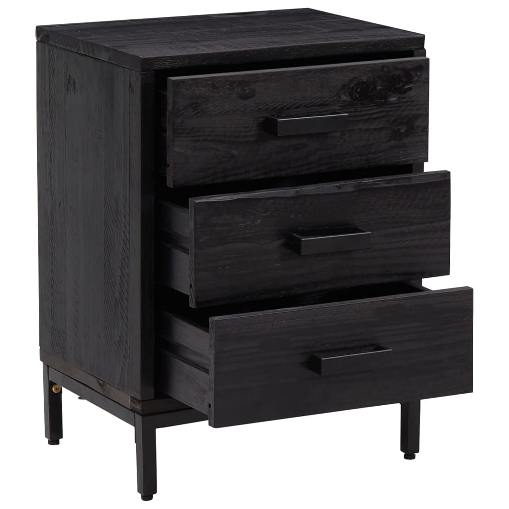 Mesitas De Noche 2 Uds Madera Maciza De Pino Negro 40x30x55 Cm_2