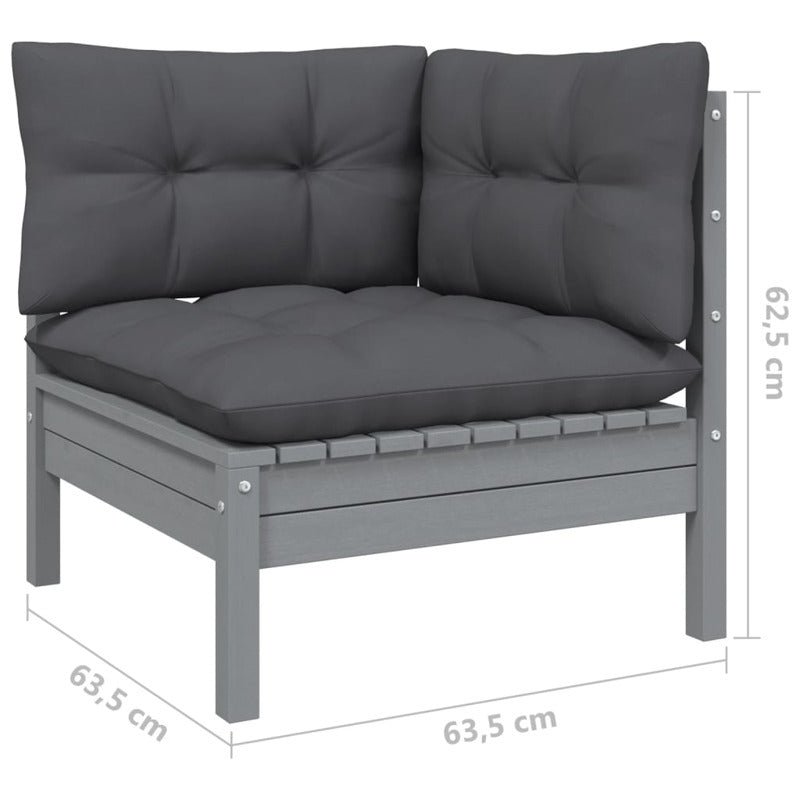 Vidaxl Juego Muebles De Jardín 3 Pzas Cojines Gris Madera Pino Maciza_5