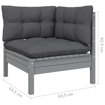 Vidaxl Juego Muebles De Jardín 3 Pzas Cojines Gris Madera Pino Maciza_5