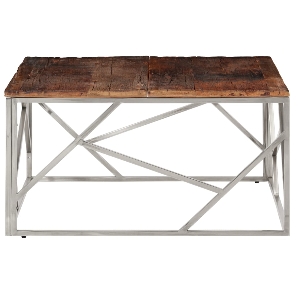 Mesa De Centro De Acero Inoxidable Plateado Y Madera Maciza_2