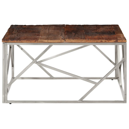 Mesa De Centro De Acero Inoxidable Plateado Y Madera Maciza_2