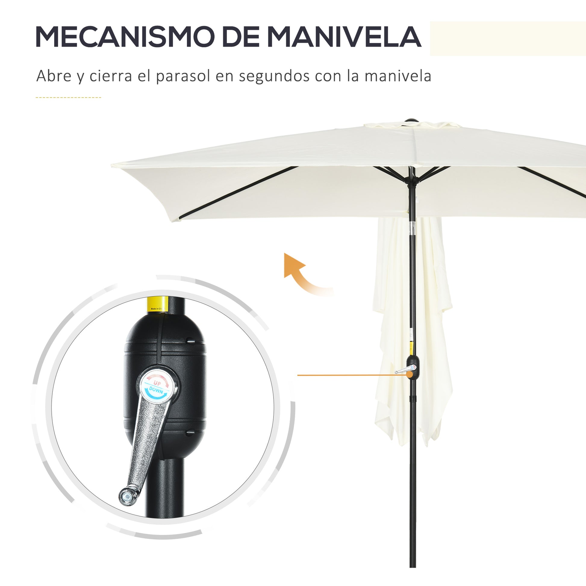 Outsunny Sombrilla Jardín Aluminio 200x300x253 Cm Inclinable Con Manivela Crema_4