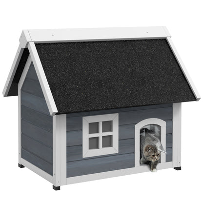 Pawhut Casa Para Gatos De Madera Con Techo Asfáltico Abatible Ventana Y Puertas_0