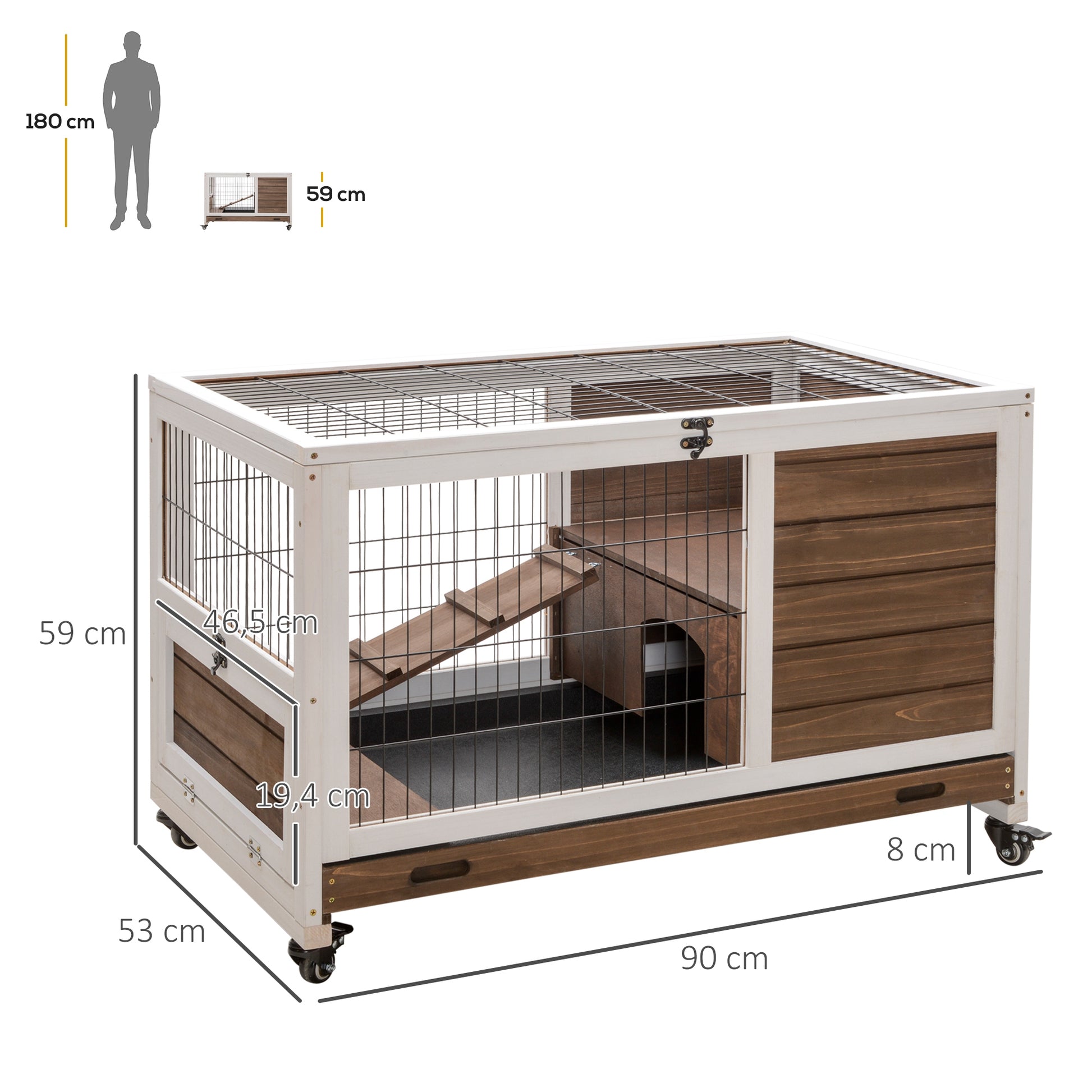 Pawhut Jaula Para Conejos De Madera 90x53x59cm Techo Abrible Rampa Bandeja_2