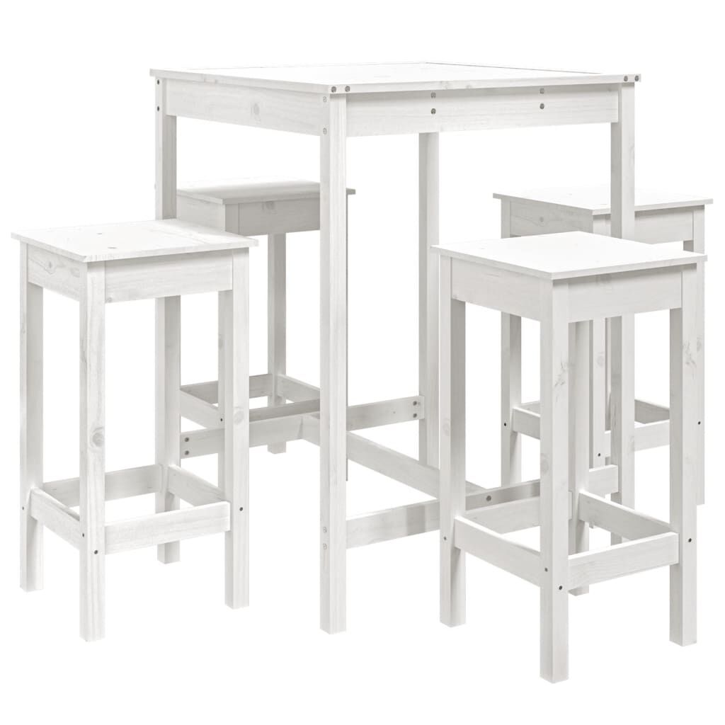 Vidaxl Set De Mesa Y Taburetes Altos Jardín 5 Pzas Madera Pino Blanco_0