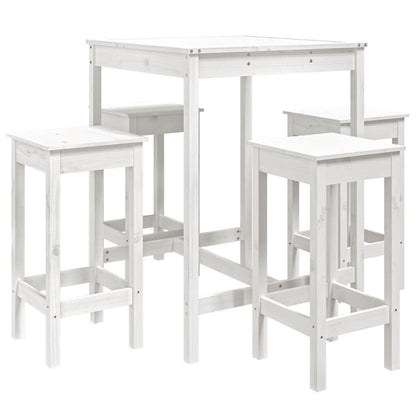 Vidaxl Set De Mesa Y Taburetes Altos Jardín 5 Pzas Madera Pino Blanco_0