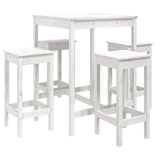 Vidaxl Set De Mesa Y Taburetes Altos Jardín 5 Pzas Madera Pino Blanco_0