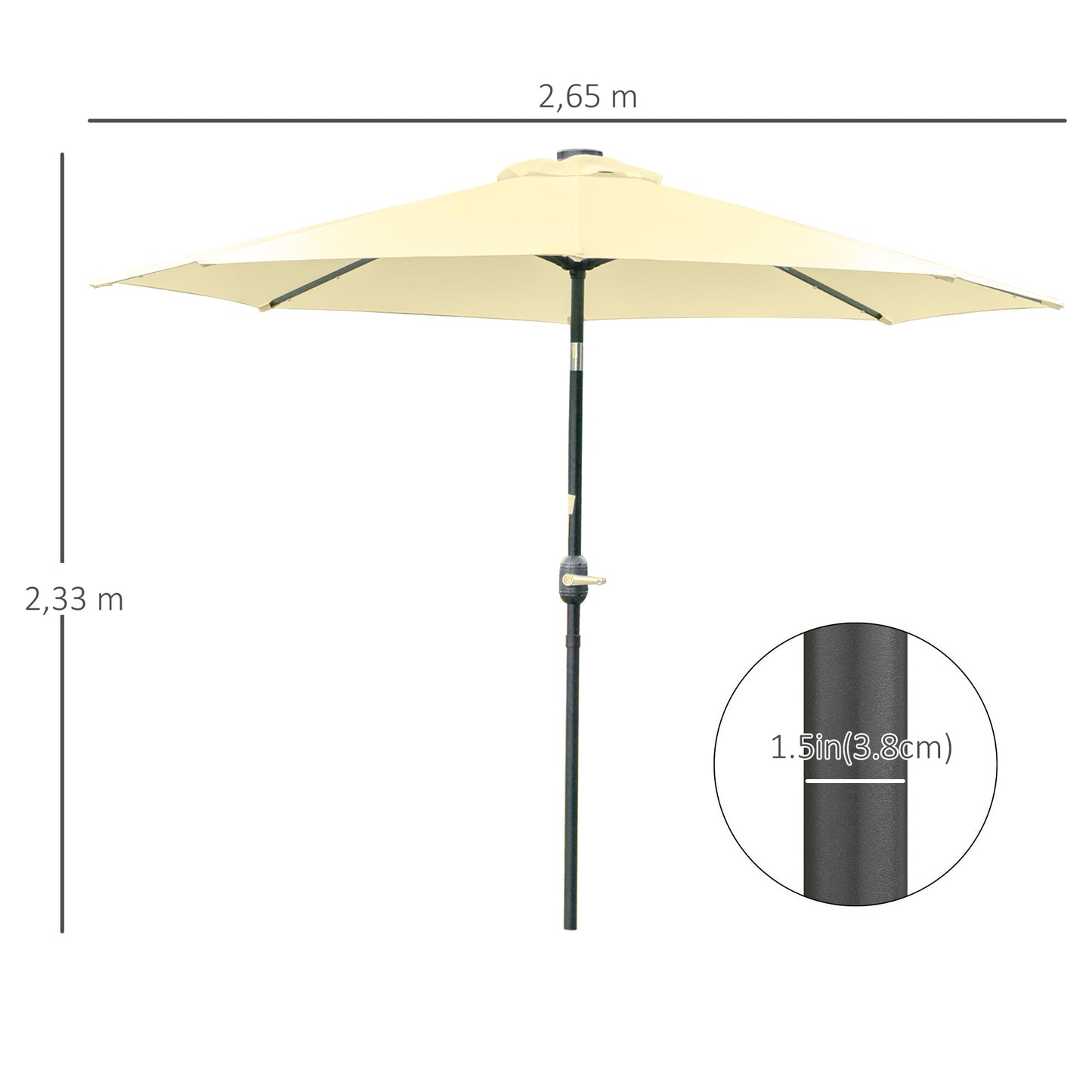 Outsunny Sombrilla Jardín Con 32 Luces Led Solares Inclinable Ø265x233 Cm Beige_2