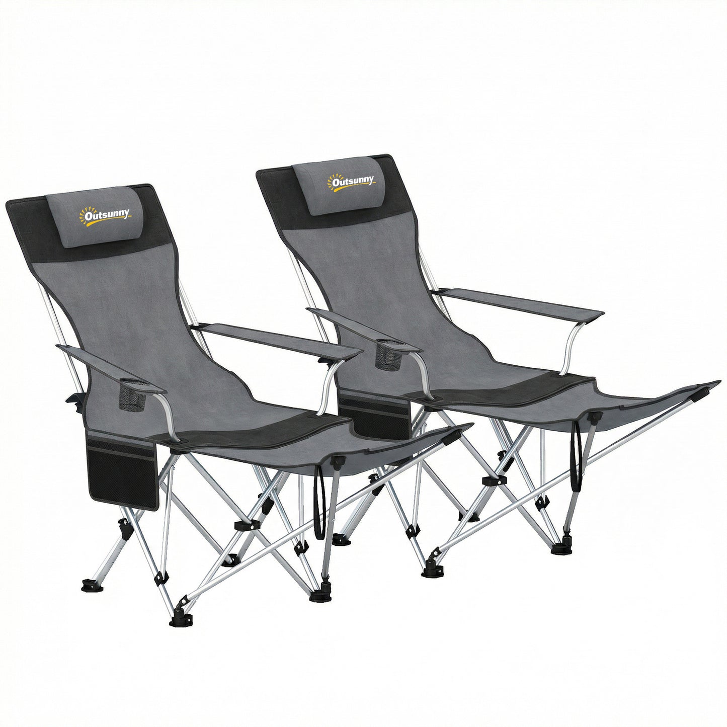 Outsunny Conjunto De 2 Sillas Plegables Camping Con Reposapiés Desmontable Gris_0