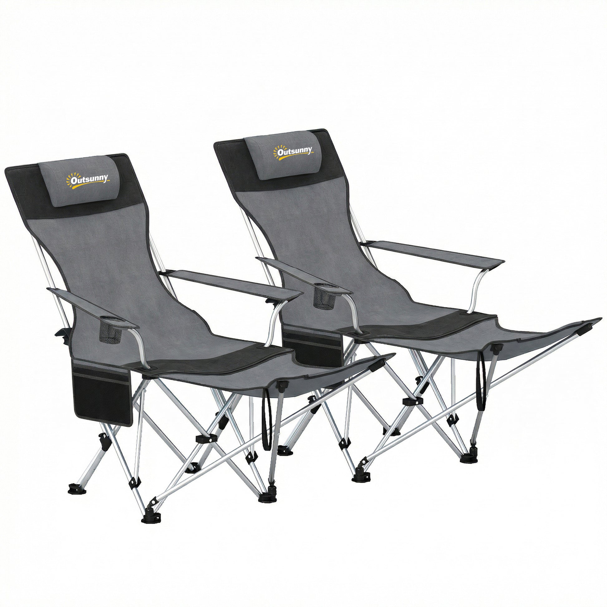 Outsunny Conjunto De 2 Sillas Plegables Camping Con Reposapiés Desmontable Gris_0