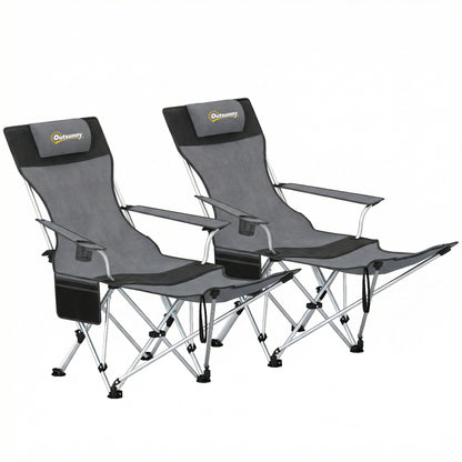 Outsunny Conjunto De 2 Sillas Plegables Camping Con Reposapiés Desmontable Gris_0