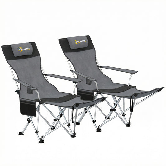Outsunny Conjunto De 2 Sillas Plegables Camping Con Reposapiés Desmontable Gris_0
