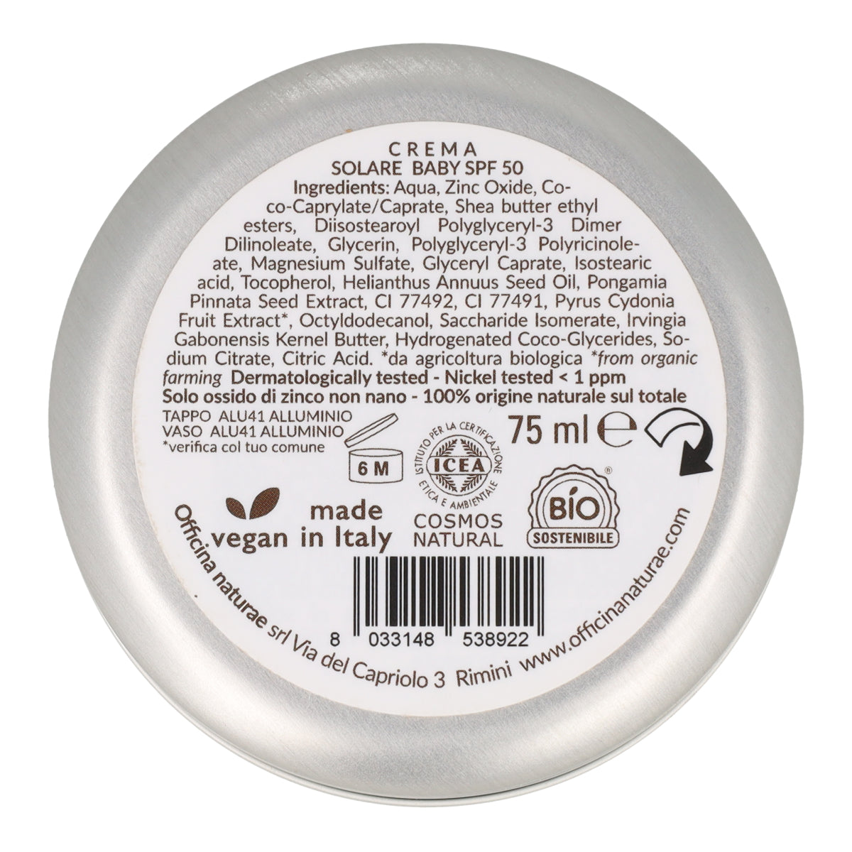 Crema solar en lata SPF 50 Baby Officina Naturae 75 ml