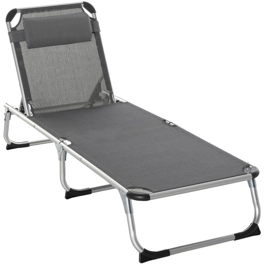 Outsunny Tumbona Plegable Con Reposacabezas Respaldo Ajustable 165x60x76cm Gris_0