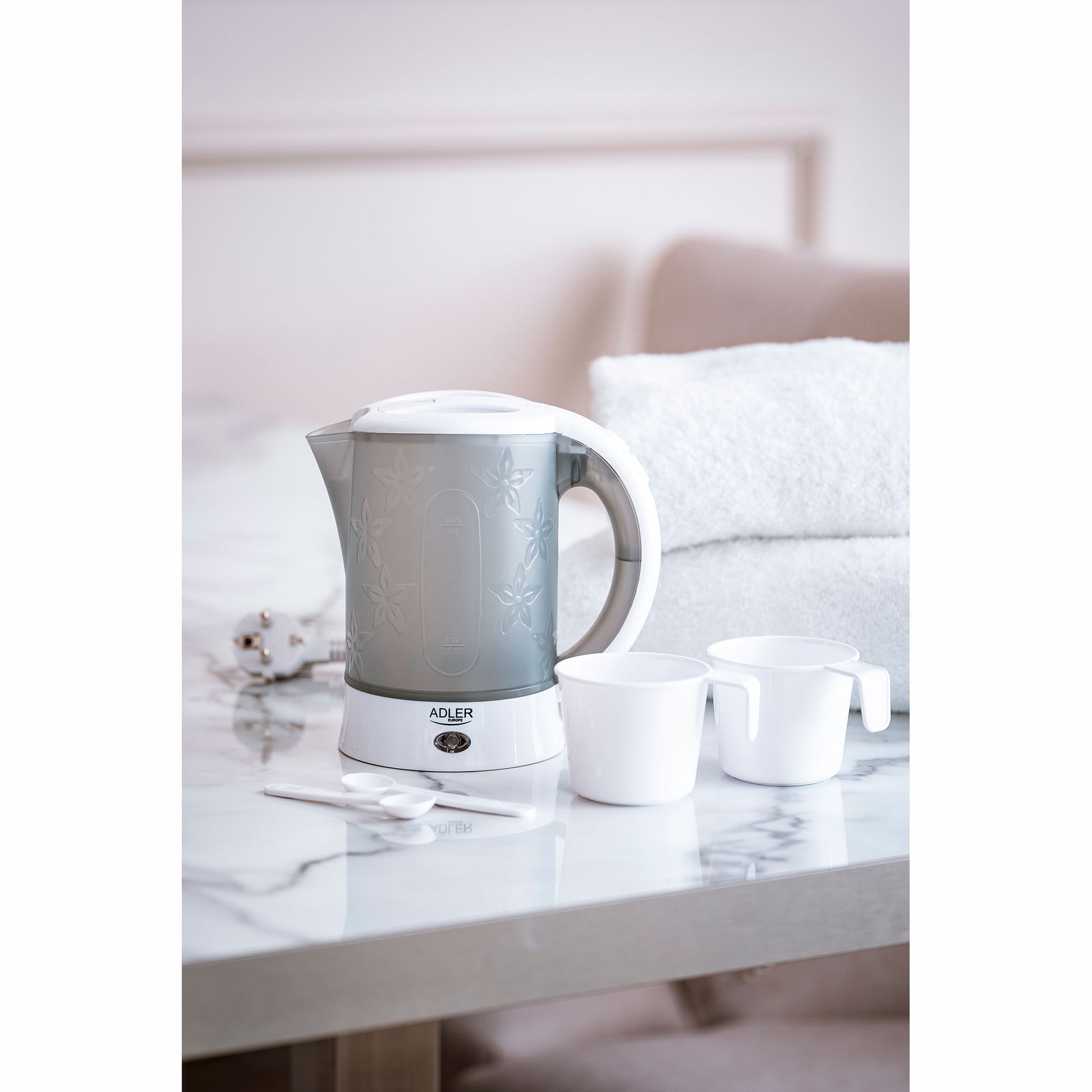Adler Hervidor De Agua Eléctrico De Viaje 0,6 L Sin Bpa, Apagado Automático, Resistencia Acero Inox, Ad126,blanco/gris_2