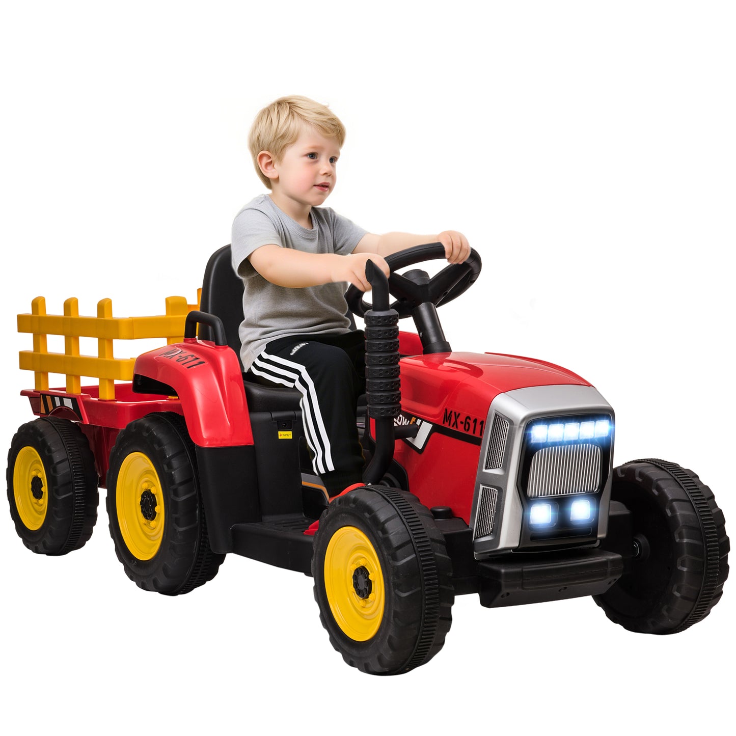 Homcom Tractor Eléctrico Con Remolque Para Niños 3-6 Años 136,5x50x52,5 Cm Rojo_0