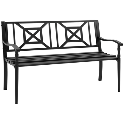 Outsunny Banco Jardín 2 Plazas Acero Con Reposabrazos Para Terraza Carga 240 Kg_0