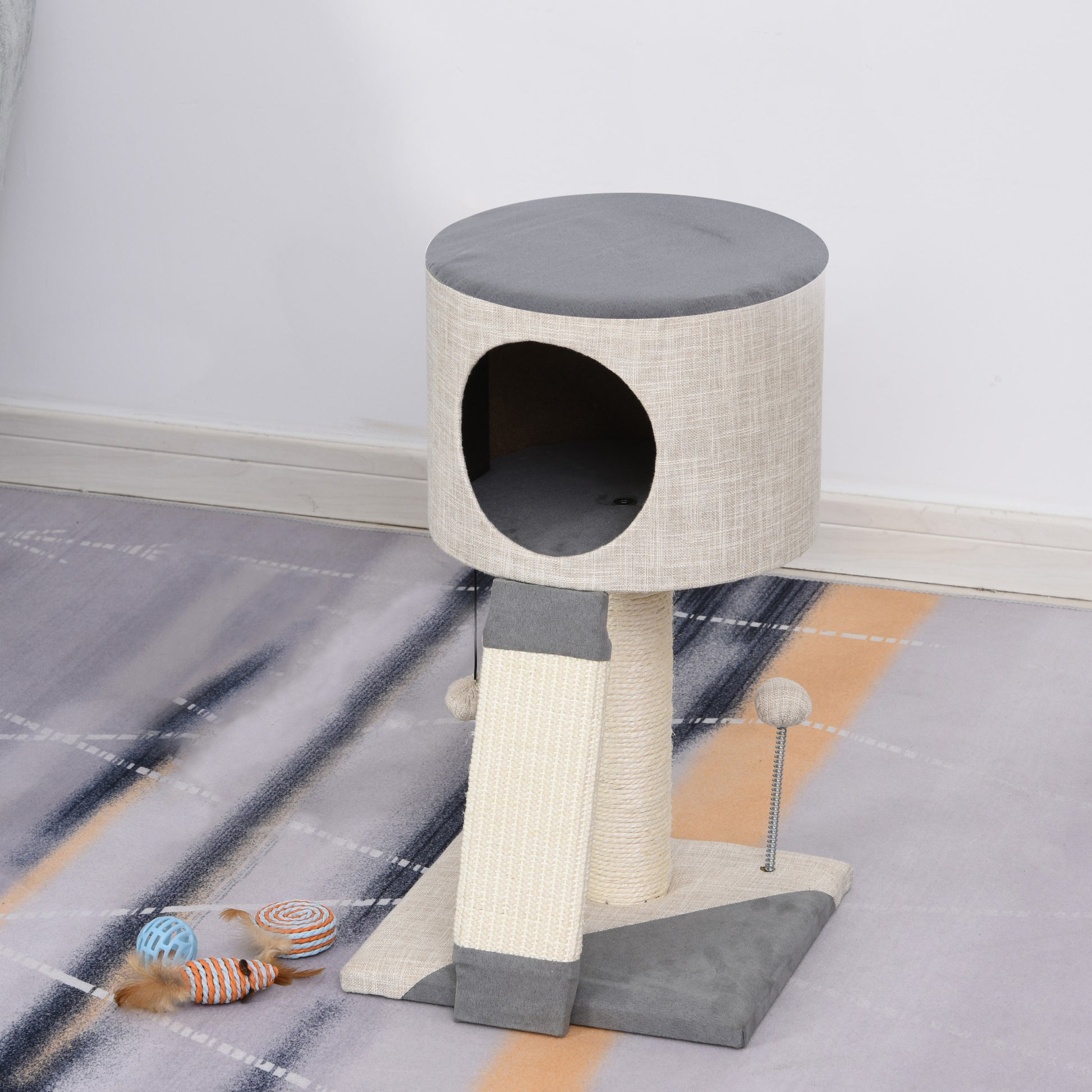 Pawhut Árbol Para Gatos 30x30x50 Cm Con Bola Colgante Cueva Suave Poste Rascador_1