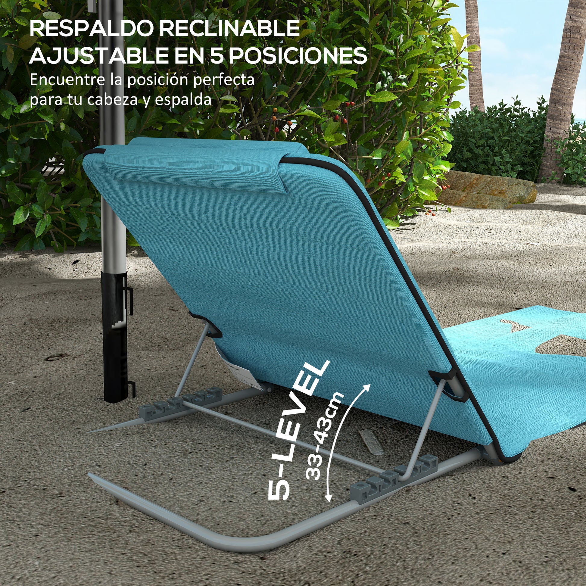 Outsunny Conjunto De 2 Esterillas De Playa Plegable 134x48x33-43 Cm Azul_5