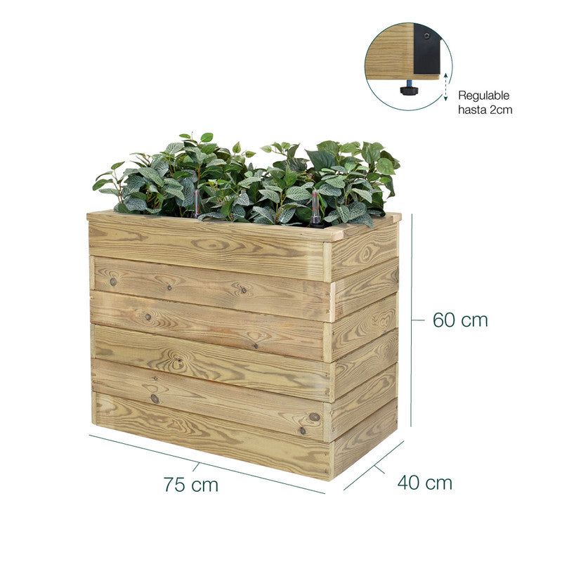 Jardinera De Madera Con Autorriego 75x40x60 Cm Nidum Basic Hortalia_5
