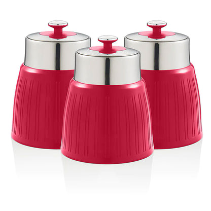Set 3 Botes Cocina Almacenaje 1,2 L, Plástico Y Acero Inox, Especias, Té ,café, Retro, Vintage Swan Swka1024rn, Rojo