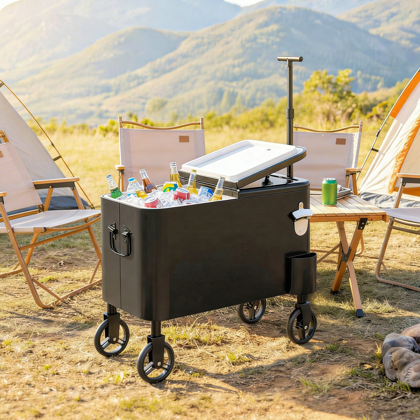 Outsunny Carrito Nevera De 56l Con Ruedas Mango Ajustable Abrebotellas Negro_1
