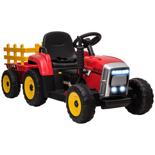 Homcom Tractor Eléctrico Con Remolque Para Niños 3-6 Años 136,5x50x52,5 Cm Rojo_0