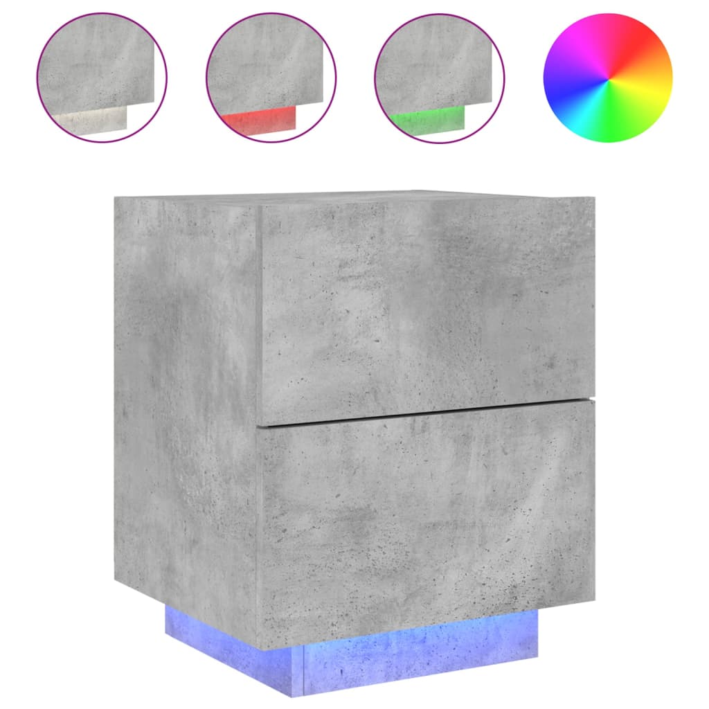 Mesita De Noche Con Luces Led Madera Ingeniería Gris Hormigón_0