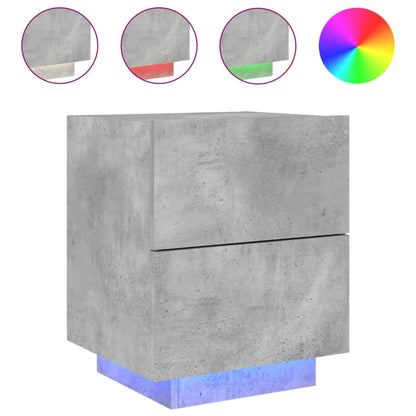 Mesita De Noche Con Luces Led Madera Ingeniería Gris Hormigón_0