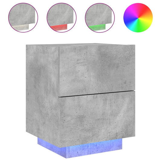 Mesita De Noche Con Luces Led Madera Ingeniería Gris Hormigón_0