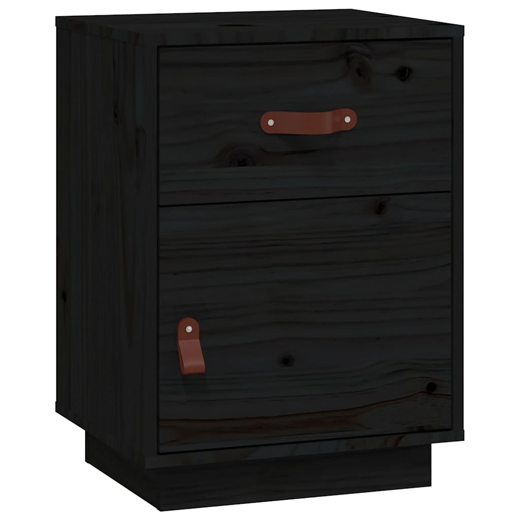 Mesitas De Noche 2 Uds Madera Maciza De Pino Negro 40x34x55 Cm_3