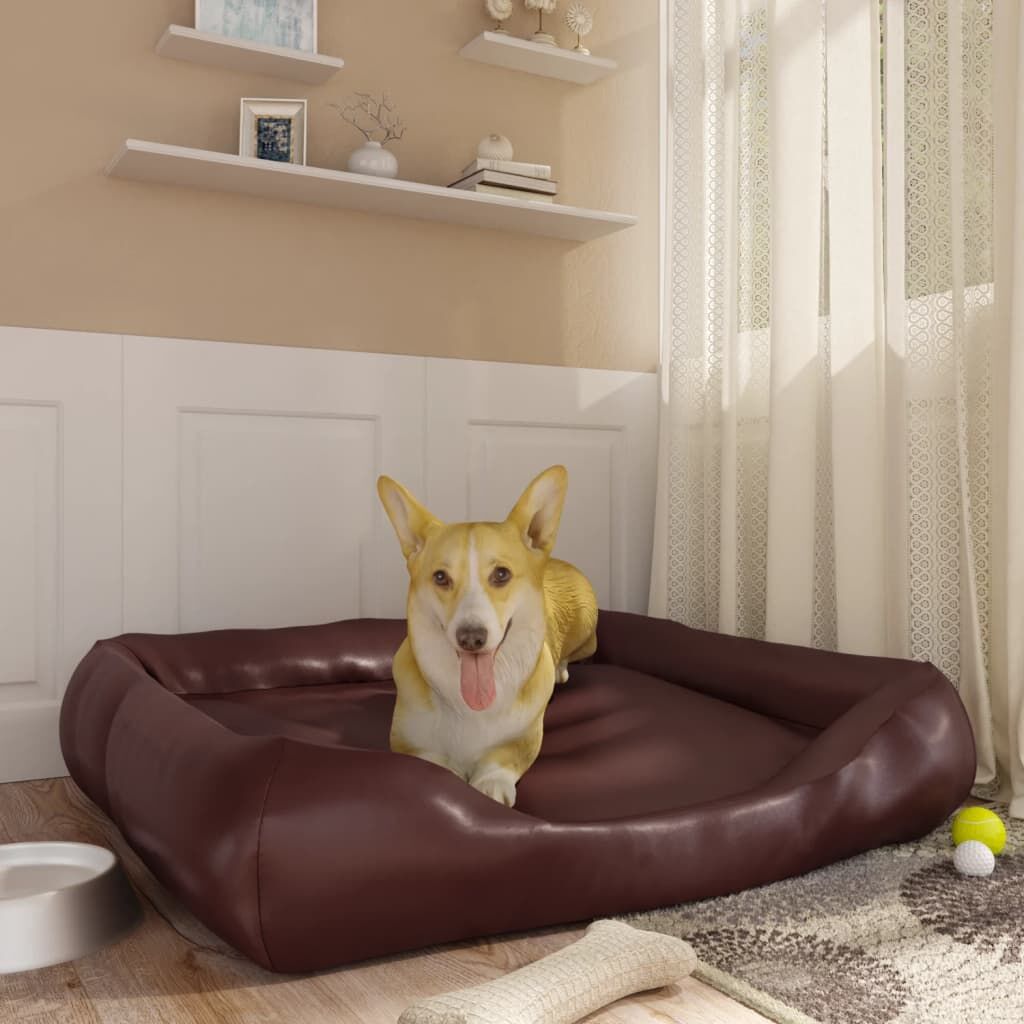 Vidaxl Cama Para Perros De Cuero Sintético Marrón 105x80x25 Cm_1