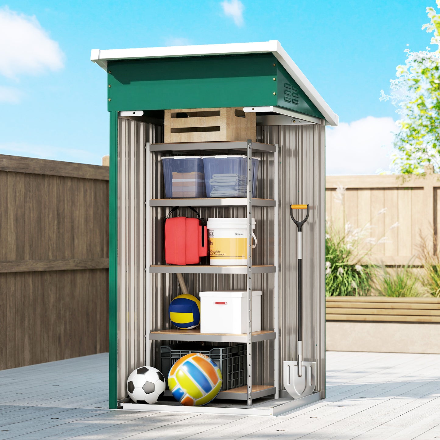 Outsunny Caseta De Jardín Exterior 107,5x91x185 Cm Puerta Con Cerradura Verde_3