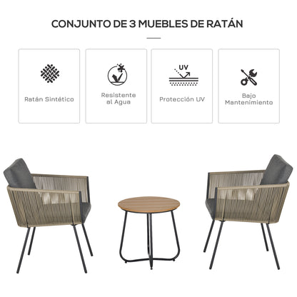 Outsunny Conjunto De Muebles De Ratán 1 Mesa Redonda Y 2 Sillas Con Cojines_3