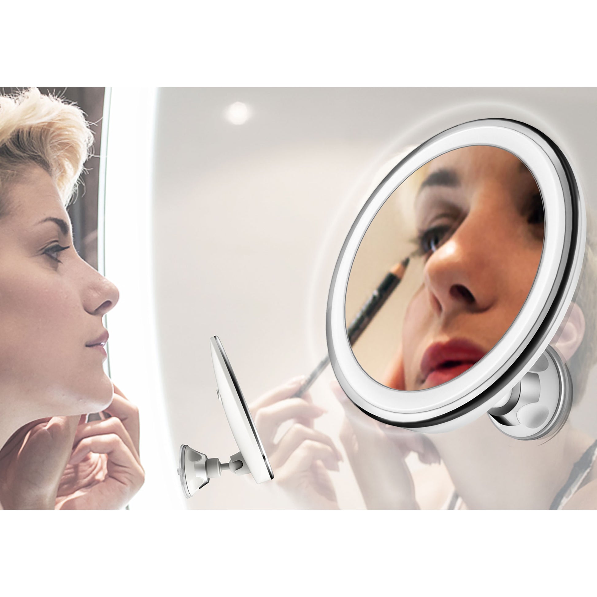 Espejo De Maquillaje Y Afeitado Con Led, Espejo De Pared Con Aumento 5x, Rotación 360°, Ventosa Adler Ad2168, Acero Inoxidable_2
