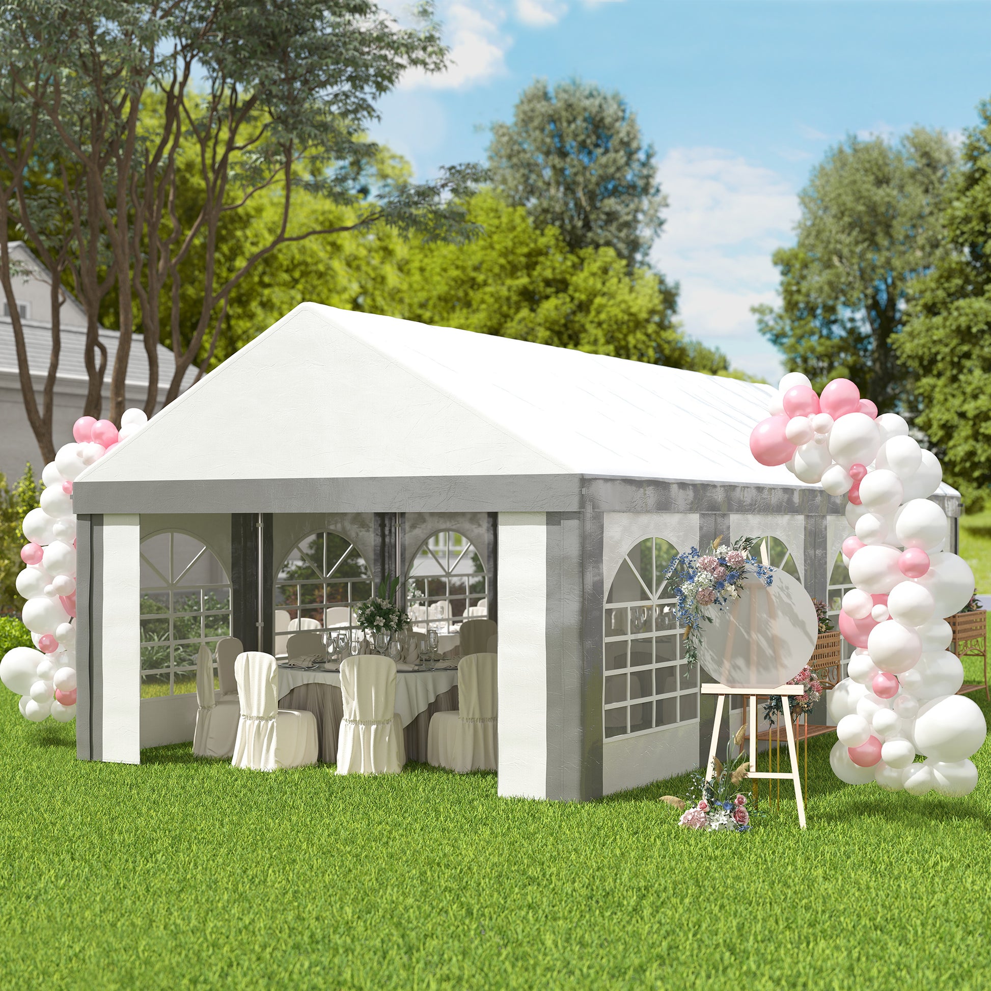 Outsunny Carpa Para Fiesta 4x8 M Con Paredes Extraíbles Puertas Y Ventanas Gris_4