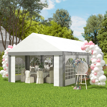 Outsunny Carpa Para Fiesta 4x8 M Con Paredes Extraíbles Puertas Y Ventanas Gris_4