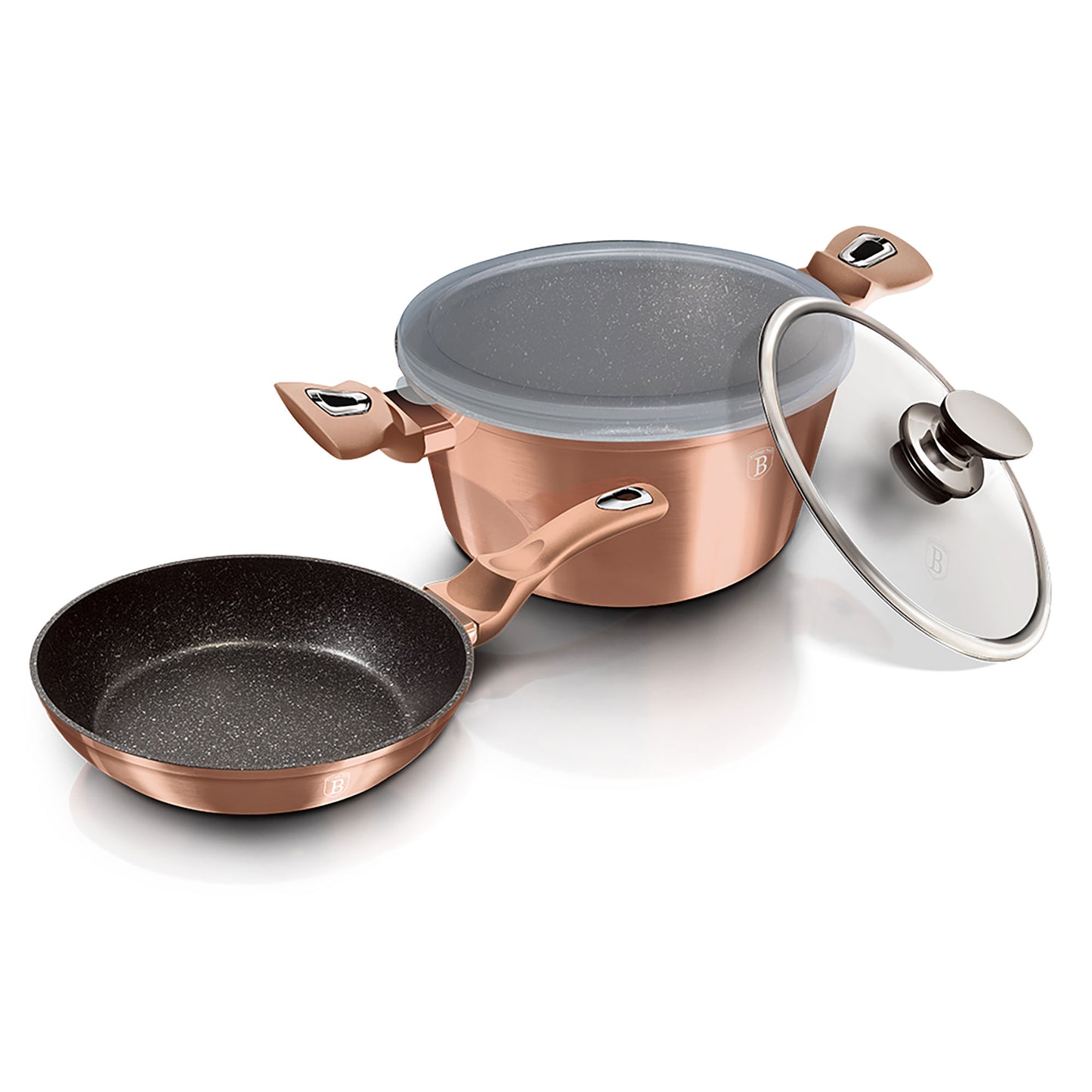 Batería Cocina Inducción 13 Piezas, Antiadherente Sin Pfoa, Aluminio, Cazuelas Sartenes Tapas Berlinger Haus Rose Gold Oro Rosado_4