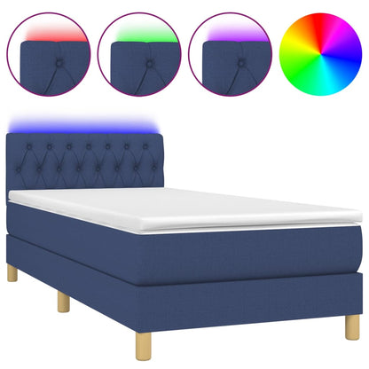 Cama Box Spring Con Colchón Y Led Tela Azul 100x200 Cm / Vetonek_4
