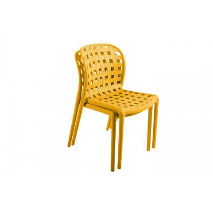 Lote De 4 Sillas Apilables De Polipropileno Calado Corfu Amarillo - Muebles De Jardín - 46x56xh82cm_2