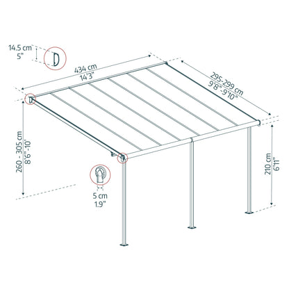 Pérgola adosada Sierra 299x1000035 m gris