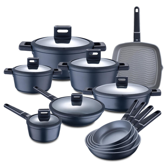Batería de Cocina 17 Pzs Índigo Aluminio Fundido con Sartenes, Wok, Parrilla y Tapas_0